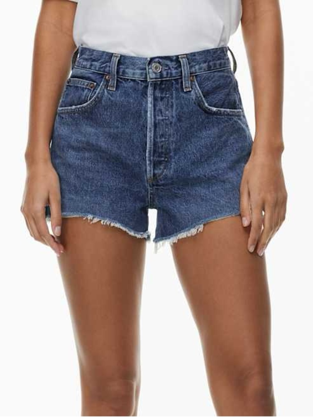 AGOLDE Mila High Rise Cutoff Jean Shorts Size 25 Medium Wash Denim